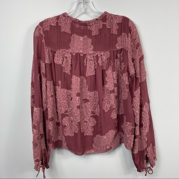 ARITZIA Wilfred Lourdes Mauve Pink Boho Victorian Floral Appliqué Swing Blouse - Picture 7 of 16